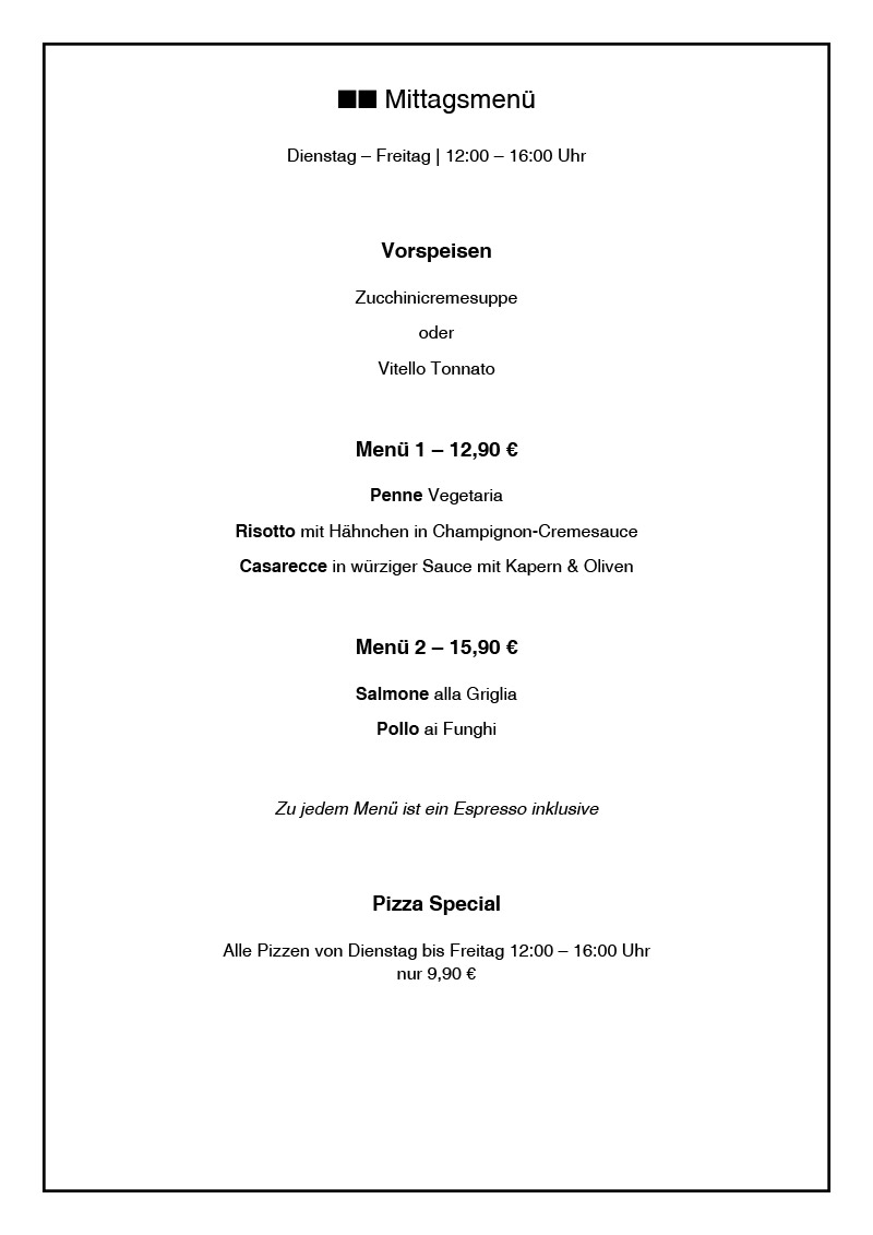 Ristorante Botticelli Berlin - Wilmersdorf Mittagskarte