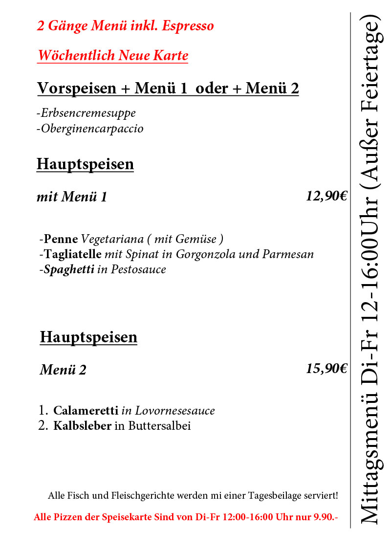 Ristorante Botticelli Berlin - Wilmersdorf Mittagskarte